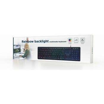 Клавиатура Gembird KB-UML-02, USB, 104 клавиши, LED подсветка, 1.4 м кабель, черный, мультимедийные клавиши (KB-UML-02)