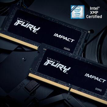 Kingston оперативная память KF564S38IB-16, 16GB, 6400MT/s, DDR5, CL38, SODIMM, FURY Impact, XMP 3.0, PnP, черный (KF564S38IB-16)