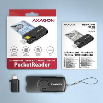 Axagon planšetdators CRE-SMP2A USB-C, USB 2.0, 4 sloti, atmiņas karte microSD, SIM, melns, CE, RoHS (CRE-SMP2A)