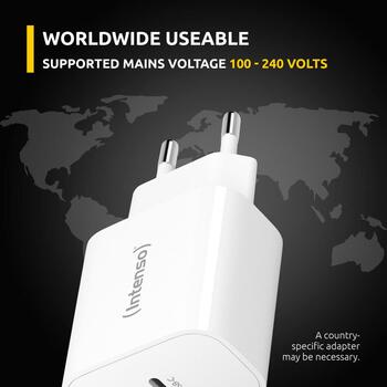Intenso strāvas adapteris W20C, 20W, USB-C, 100-240V, 1 muciņa, ātrā uzlāde, balts (7802012)