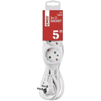 Emos Удлинитель P0325R, 5 м, белый, 3× 2P + PE ГЕРМАНИЯ, ПВХ, 3 680 Вт, защита от детей (P0325R)