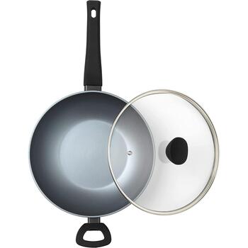 Russell Hobbs Вок RH01709EU, 28см, матовый серый, алюминий, 8.1см, с крышкой, можно мыть в посудомоечной машине (RH01709EU)