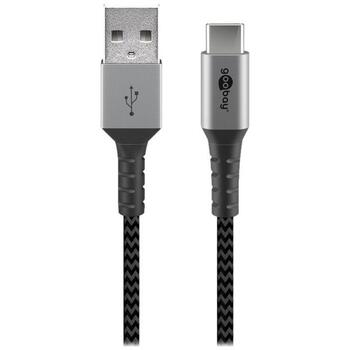 Goobay USB-C к USB-A текстильный кабель с металлическими разъемами 49296, 1м, 3A, синхронизация и зарядка, оплетка (49296)