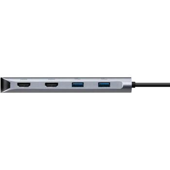 Targus Dual Video Mobile Dock DOCK427GL, 2xHDMI, 2xUSB-C, 2xUSB-A, 1GbE, 140W, 4K@60Hz, kompakta dokstacija (DOCK427GL)