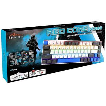 Media-Tech MT1259 Red Core MX60, механическая клавиатура, 68 клавиш, 1.6м, USB, белый/серый/синий, подсветка (MT1259)