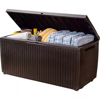Keter Springwood Storage Box 305L коричневый, 29202378590, 305L, 123x53x57см, устойчив к погоде, сиденье для 2 (29202378590)