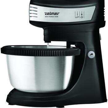 Zelmer Миксер ZHM2459BS 70305707P, 700W, 5 скоростей, Турбо, 2 венчика, 2 крюка для теста, вращающаяся чаша (70305707P)
