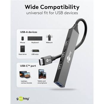 Goobay USB-хаб 74457, USB-C на USB-A, 5 Гбит/с, 4 порта, док-станция, светло-серый (74457)