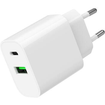 Gembird Зарядное устройство TA-UC-PDQC20-01-W 20 Вт, 1x Type-C, 1x Type-A, QC 3.0, PD, AC, A 0.5, 100-240 В, Белый (TA-UC-PDQC20-01-W)
