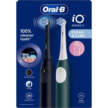 Oral-B elektriskā zobu birste iO2 Duo, 2 galviņas, 3 režīmi, uzlādējama, pieaugušajiem, melna/zaļa (iO2 Duo)
