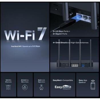 Беспроводной маршрутизатор Mercusys MR27BE, 3600 Мбит/с, 2.5 Гбит/с WAN, 2.5 Гбит/с LAN, 4x внешние антенны, EasyMesh, WPA3 (MR27BE)