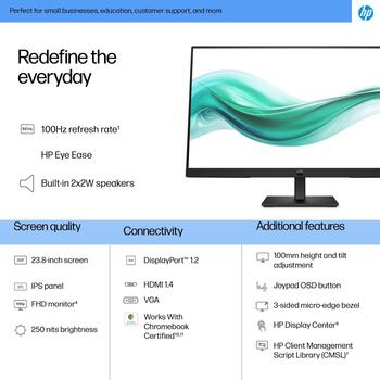 HP S3 Pro 324ph (60.5 cm (23.8 inches), black, FullHD, IPS, HDMI, DP, VGA, 100Hz panel) (B0BU9UT#ABB)