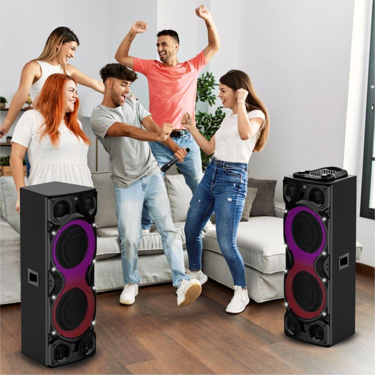 Manta Караоке колонка SPK1204X800D, 800W, 2x входа для микрофона, Bluetooth, AUX, USB, SD, LED подсветка (SPK1204X800D)