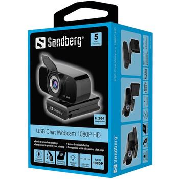 Sandberg USB веб-камера для чата 134-15, 2 МП, 1920 x 1080 пикселей, USB 2.0, 1.5 м, черная, 30 к/с (134-15)
