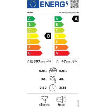 Midea Стиральная машина с сушкой MF200D80WB/1/W-HR, 8 кг, 1400 об/мин, класс энергопотребления A/D, 6 кг, функция пара (MF200D80WB/1/W-HR)