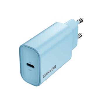 Kompakts sienas USB lādētājs ar 30 W maksimālo jaudu un 1×PD USB C portu OnCharge 30CL Max Power 30W EU Zils CNE-CHA30CLLBL CANYON (CNE-CHA30CLLBL)