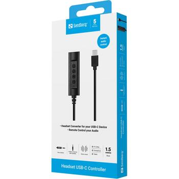 Sandberg Наушники 136-73, USB-C - Combo, 1.5m, Черный, MiniJack 4-pole (female), USB-C (male) (136-73)