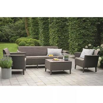 Keter Salemo 3 Seater Set 29205990587, 42.2kg, 2x74x67x76cm, 187x67x76cm, 76x56x42cm, имитация ротанга, устойчив к УФ (29205990587)