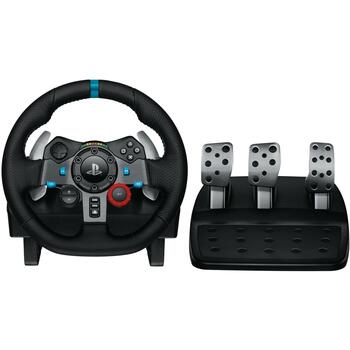 Logitech Руль + педали 941-000112, 1.8 м USB кабель, черный, алюминий, кожа, нержавеющая сталь, 900° поворот (941-000112)