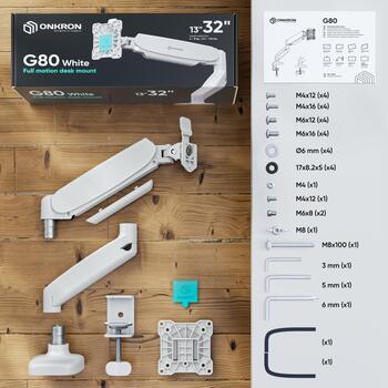 Onkron аксессуар для монитора G80-W, максимальная нагрузка 8 кг, минимальный размер экрана 33 см (G80-W)