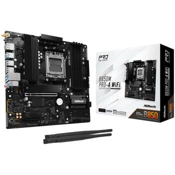 Asrock Mātesplate B850M PRO-A WIFI, AMD Socket AM5, 8+2+1 fāzes, 4 x DDR5 DIMM, 1 x PCIe 5.0 x16, 1 x HDMI, 1 x DisplayPort (B850M PRO-A WIFI)