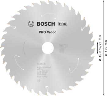 Standard for Wood 160x20/15.875x1.5/1.0x36T, Rokas ripzāģiem PRO WOOD CORDLESS RIPZĀĢA ASMENS, 2608837677, BOSCH (2608837677)