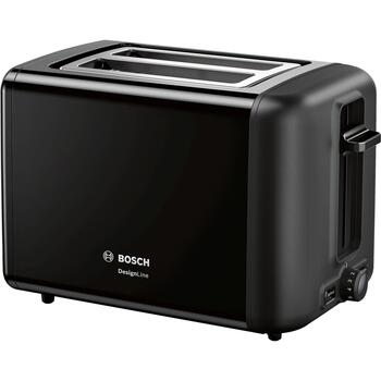 Bosch DesignLine maizīšu sildītājs TAT3P423, 970 W, 2, nerūsējošais tērauds, melns, automātiska izslēgšanās, augsts pacēlums (TAT3P423)