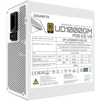 Gigabyte Datora barošanas bloks GP-UD1000GM PG5 ICE, 1000W, 80 PLUS Gold, pilnībā modulārs, 120mm ventilators (GP-UD1000GM PG5 ICE)