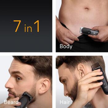Braun AIO5520 matu un bārdas trimmeris, 7-in-1, 14 soļi, 0.5-21mm, 120min, Li-Ion, ūdensizturīgs (AIO5520)
