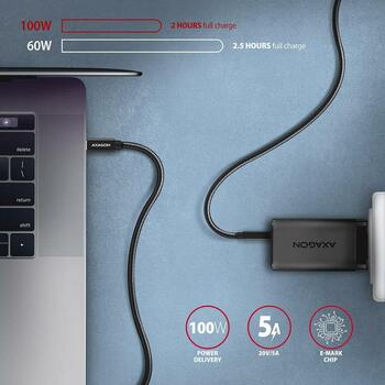 Axagon кабель USB-C к USB-C 2м 100W, 20Gbps, черный, 5A, 4K HD видео (BUCM32-CM20AB)