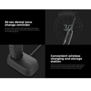 Ultraskaņas elektriskā zobu birste 46000rpm 5 režīmi bezvadu uzlāde līdz 40 dienām IPX7 melna ADB0006 Aeno (ADB0006)