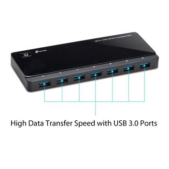 TP-Link UH720 USB 3.0 centrmezgls, 7 porti, 2 uzlādes porti, 5Gbps, 5V/2.4A, Windows/Mac/Linux (UH720)