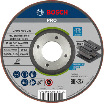 Slīpēšanas disks 115x3.0x22.23 mm, Mazām leņķa slīpmašīnām PRO SEMI-FLEXIBLE SLĪPRIPA AR SAISTVIELĀM, 2608602217, BOSCH (2608602217)
