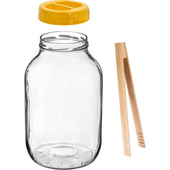 Browin 133411 банка с крышкой, 4L, 100mm, стекло, 6 крючков, пластиковая крышка с ручкой, деревянные щипцы (133411)
