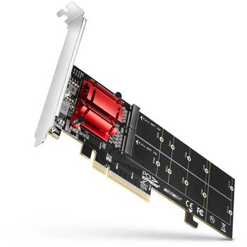 Axagon PCIe 2x NVMe M.2 контроллер PCEM2-ND, 4000 МБ/с, M.2, 2 SSD, RAID, 180 x 64 x 20 мм, крепление в комплекте (PCEM2-ND)