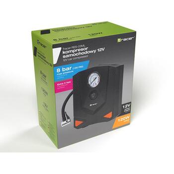 Tracer Автомобильный компрессор TRAKOM47449, 12V, 120W, 8бар, 15л/мин, 3 насадки, аналоговый манометр, LED свет (TRAKOM47449)