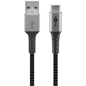 Goobay USB-C к USB-A текстильный кабель с металлическими разъемами 49296, 1м, 3A, синхронизация и зарядка, оплетка (49296)