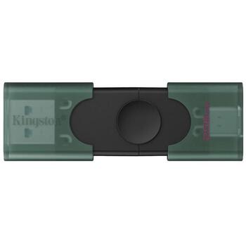 Kingston USB флеш-накопитель DataTraveler Duo DTDEG2/256GB, 256 GB, USB Type-C/Type-A, черный/зеленый, инновационный дизайн (DTDEG2/256GB)