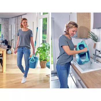 LEIFHEIT Clean Twist Disc Mop Ergo Mobile 1052102, grīdas uzkopšanas komplekts, 360° rotācija, regulējams kāts, mikrošķiedras mops (1052102)