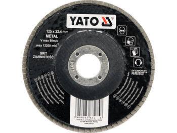 Yato lapiņu slīpdisks YT-83275, 125mm, P100, 22.4mm, 12200 min⁻¹, 80 m/s, alumīnija oksīds, sintētiskā sveķu saite (YT-83275)