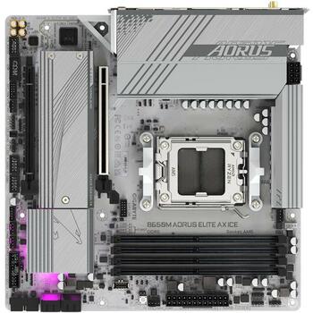 Gigabyte Mātesplate B650M A ELITE AX ICE 1.1, AMD Socket AM5, 12+2+2 fāzes VRM, 4 DIMM DDR5, 2x M.2, 2.5GbE LAN, Wi-Fi 6E (B650M A ELITE AX ICE 1.1)
