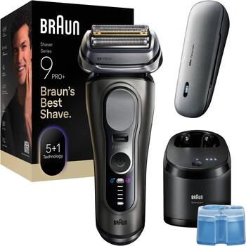 Braun skuveklis Series 9 Pro+ 9675cc, 60 min, mitrā un sausā, litija jonu, pelēks, 5+1 skūšanās elementi, ProTrimmer (9675CC)