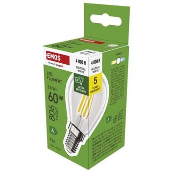Emos LED лампочка MINI GLOBE ZF1A43, 3,8 Вт, 806 лм, 230 В, 50 000 часов, E14, нейтральный белый, 360°, класс A (ZF1A43)