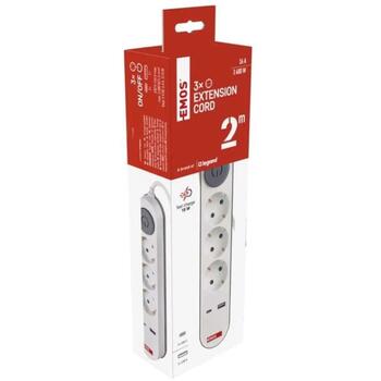 Emos Удлинитель P1322PD, 2м, 3× 2P + PE, 3680W, 1× USB-A, 1× USB-C, выключатель, защита от детей (P1322PD)