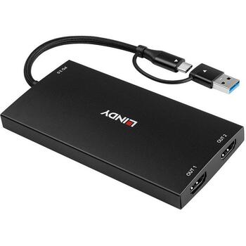 Lindy I/O конвертер 43430 USB Type A и C на Dual HDMI 4K60, 1 USB-C, 1 USB 3.2, черный (43430)