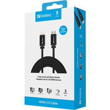 Sandberg 508-99 HDMI 2.0 kabelis, 3m, 19M-19M, 4K UHD, eARC, melns (508-99)
