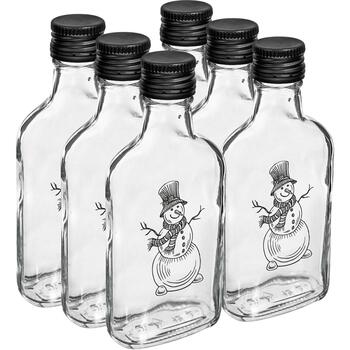 Browin Hip Flask Bottle 631771, 200 мл, декоративный снеговик, черная крышка 28 мм, многоразовый (631771)