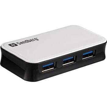 Sandberg 133-72 USB 3.0 centrmezgls, 4 porti, 5000 Mbit/s, USB 3.2 Gen 1, 1 m, melns/balts (133-72)