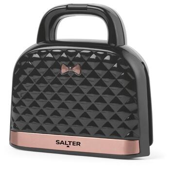 Salter Rokassomiņas sviestmaižu tosteris EK3677FVDE, 750 W, 2 maizītes, melns/rozā, termoizolēts korpuss, nepiedegošs pārklājums (EK3677FVDE)