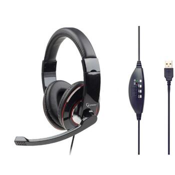Gembird austiņas MHS-U-001 200 g, 2 m, 130 - 20000 Hz, 32 Ω, melnas, USB, rotējošs mikrofons, binaurālas (MHS-U-001)